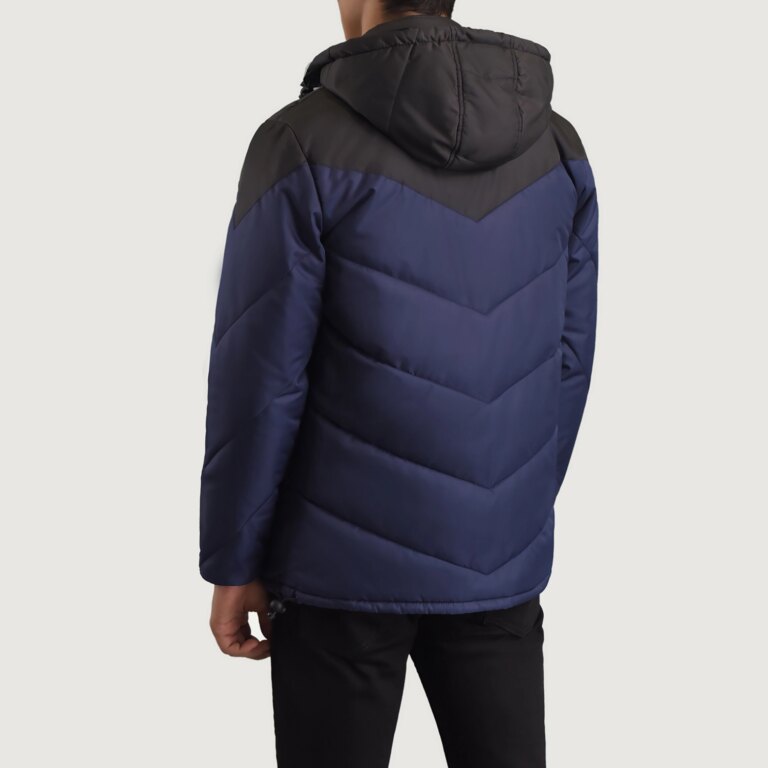 Mens Luka Black & Blue Puffer Jacket Tilted Back-8-1698700167611